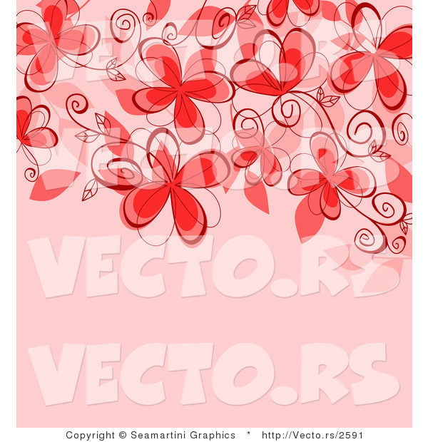 Vector of Red Floral Vines with Blank Pink Copyspace