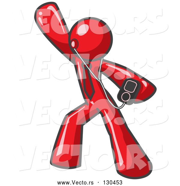 Vector of Red Guy Dancing and Listening to Music with an MP3 Player