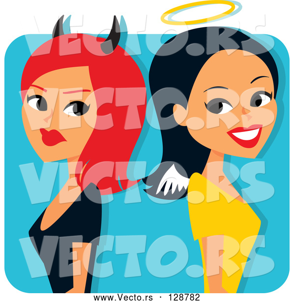 Vector of Red Haired She Devil Standing Back to Back with an Angelic Lady