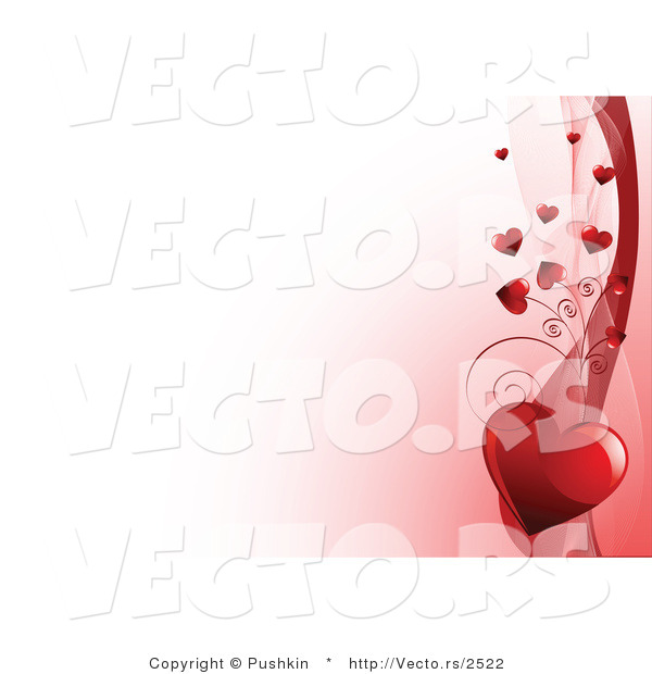 Vector of Red Love Heart Vine Bordering a Gradient Pink and White Background