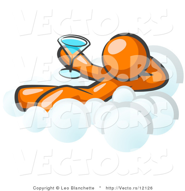Vector of Relaxed Orange Guy Drinking a Martini and Kicking Back on Cloud Nine