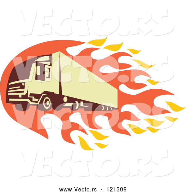 Vector of Retro Big Rig Truck with Flames