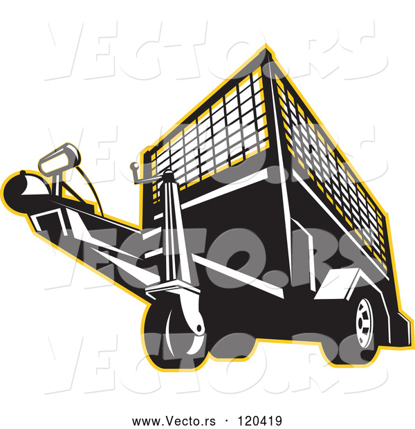 Vector of Retro Black and White Trailer Outlined in Yellow