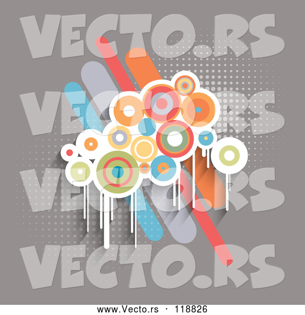 Vector of Retro Circles over Bars on Gray with Halftone Background