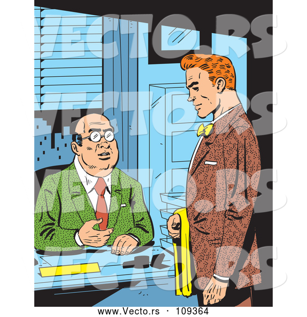 Vector of Retro Comic Styled Red Haired White Business Man Meeting with His Boss