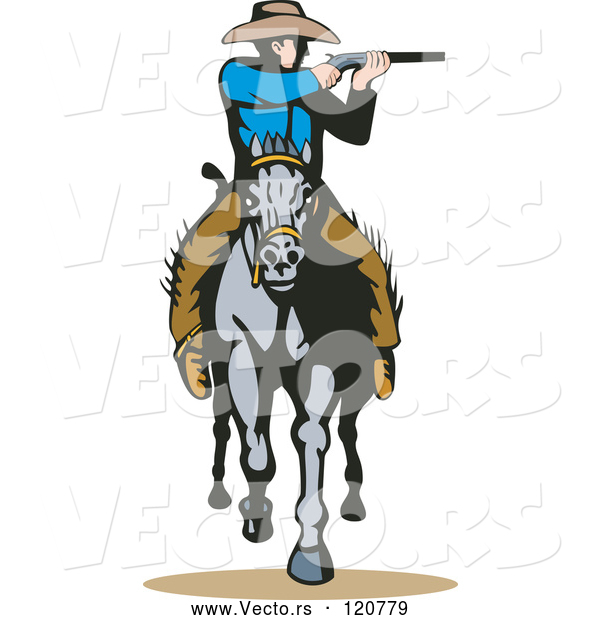 Vector of Retro Cowboy Shooting on Horseback
