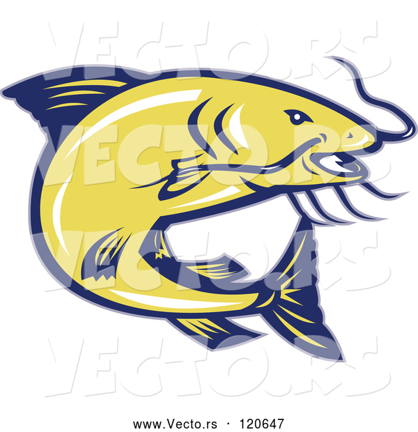 Vector of Retro Jumping Yellow and Blue Catfish