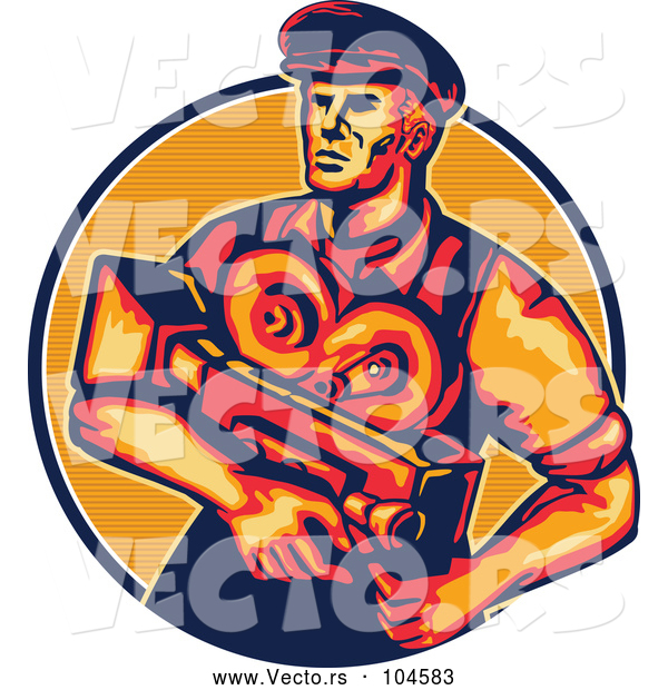 Vector of Retro Movie Director Camera Guy in a Lined Circle