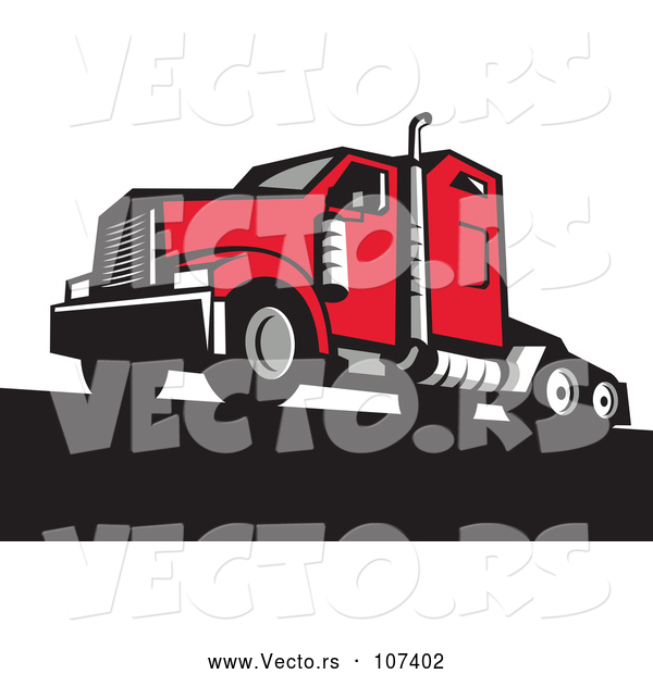 Vector of Retro Red Big Rig Truck