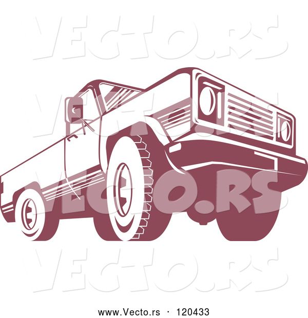 Vector of Retro Red Pickup Truck from the Low Front