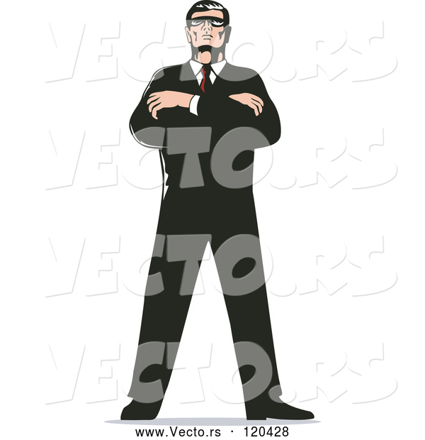 Vector of Retro Secret Agent Standing with Folded Arms