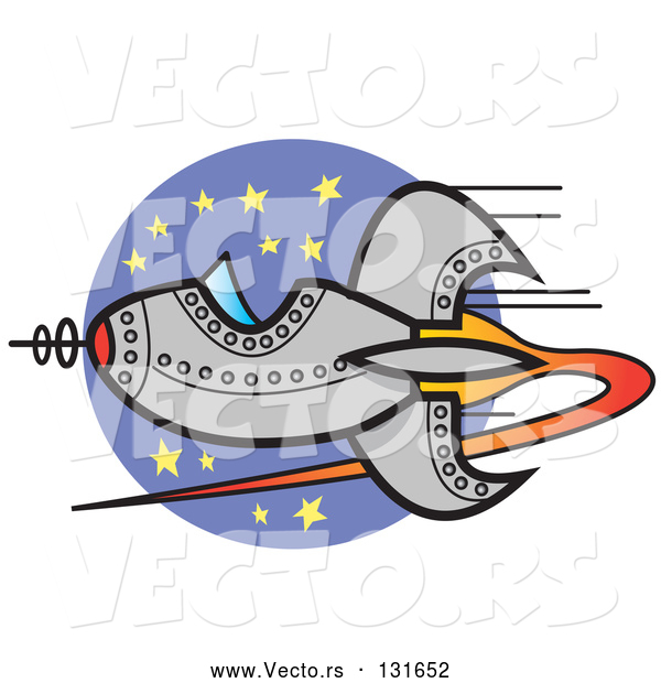 Vector of Retro Spaceship Flying past Stars