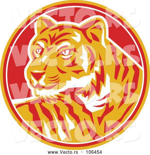Vector of Retro Tiger in a Yellow, Red and White Circle