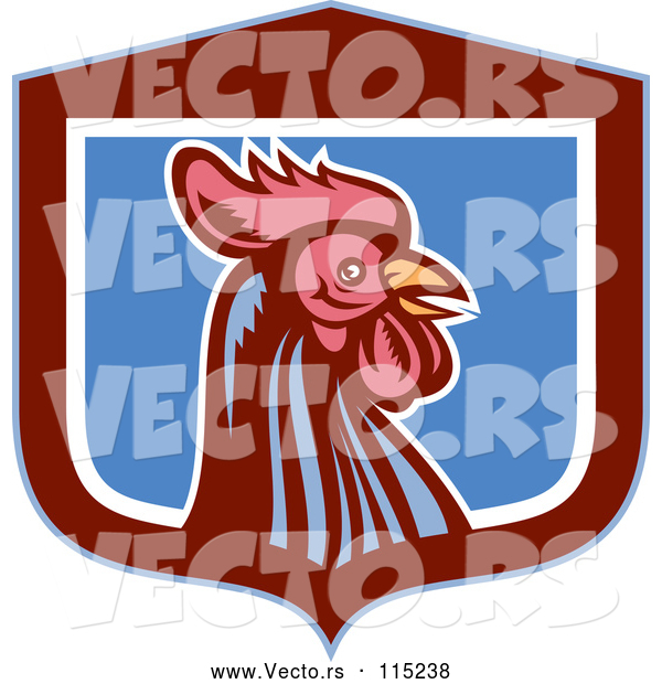 Vector of Retro Woodcut Rooster in a Blue Maroon and White Shield
