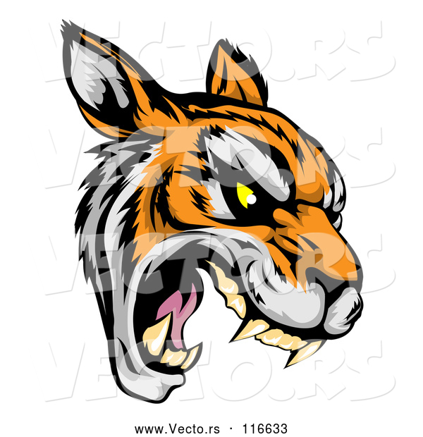 Vector of Roaring Aggressive Tiger Mascot Head