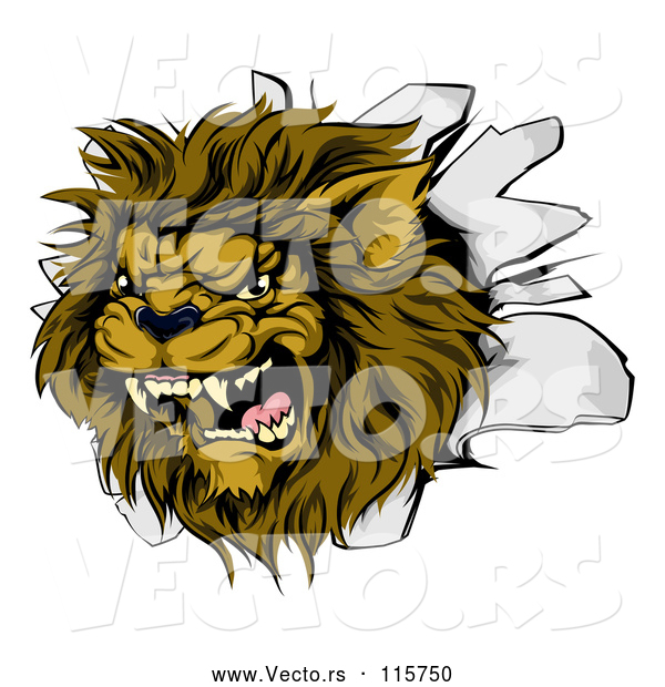 Vector of Roaring Lion Mascot Head Breaking Through a Wall