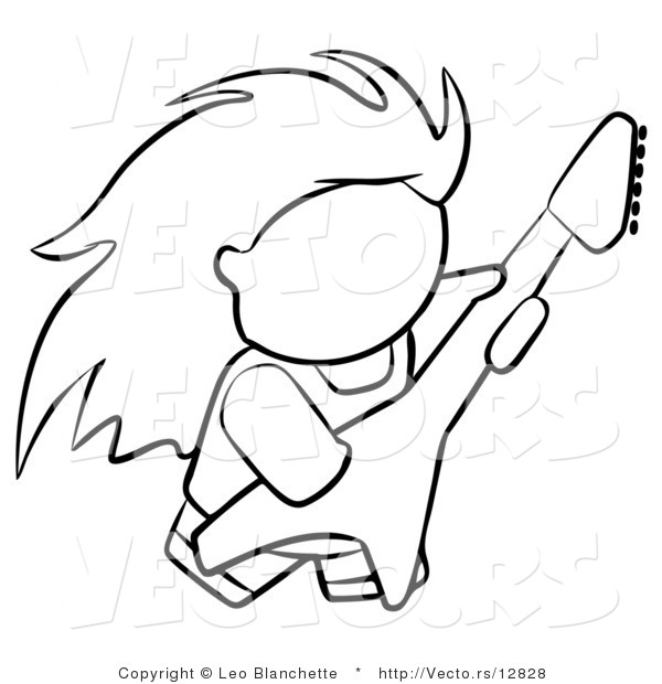 Vector of Rock Guitarist Person - Coloring Page Outlined Art