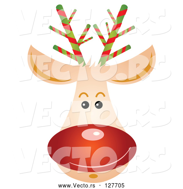 Vector of Rudolph Reindeer Face with a Shiny Red Nose