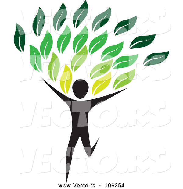 Vector of Running Person with Green Leaves