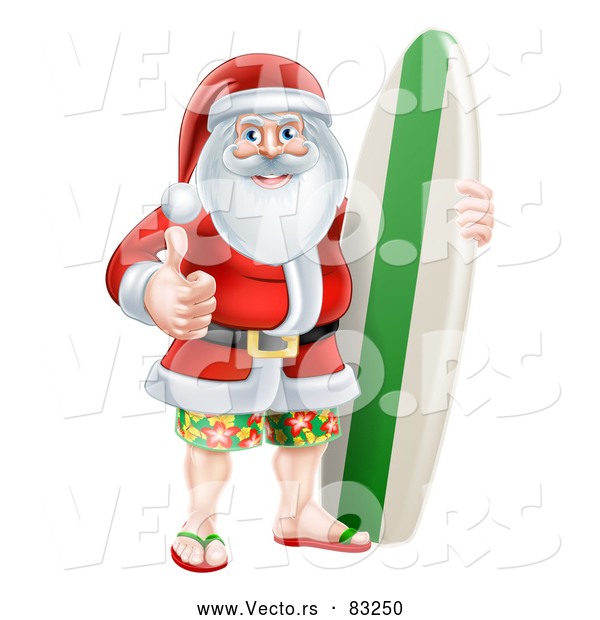 Vector of Santa Giving Thumb up with Surf Board