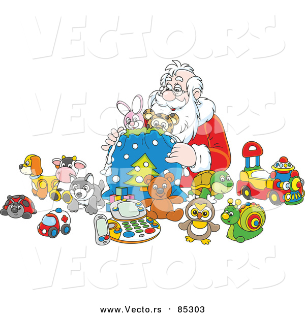 Vector of Santa Putting Toys in a Sack