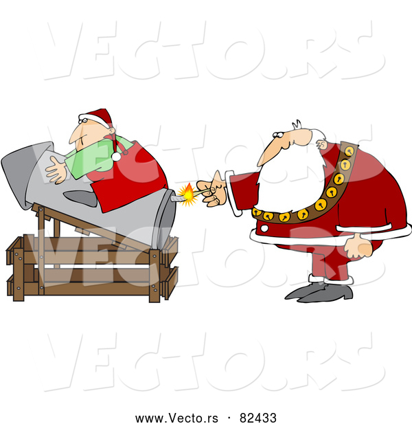 Vector of Santa Transporting Elf by Rocket Launch
