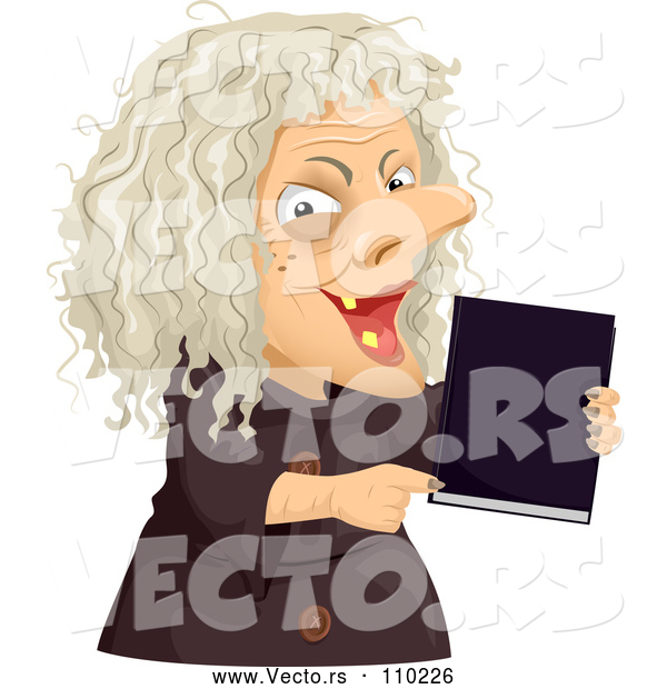 Vector of Scary Old Hag Lady Holding a Spell Book