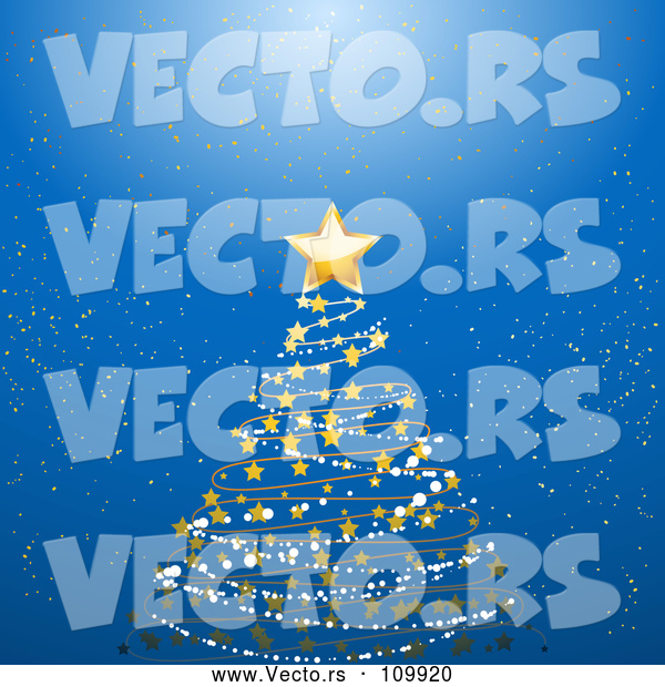 Vector of Scribble, Snow and Star Christmas Tree over a Blue Glowing Background
