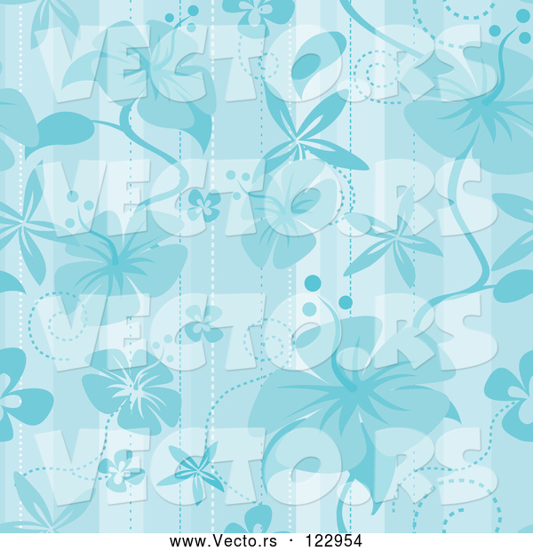 Vector of Seamless Blue Hibiscus Pattern Background