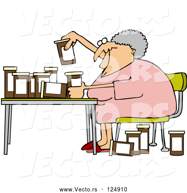 Vector of Senior Lady Comparing Medications