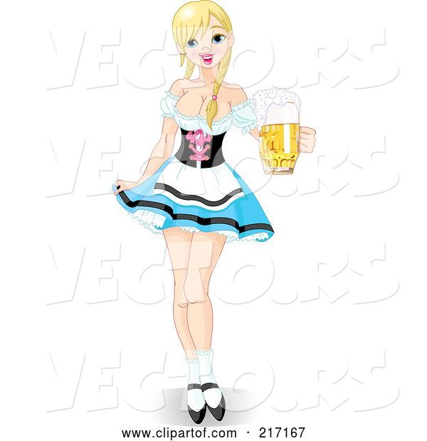 Vector of Sexy Oktoberfest Maiden in a Short Skirt, Serving Beer