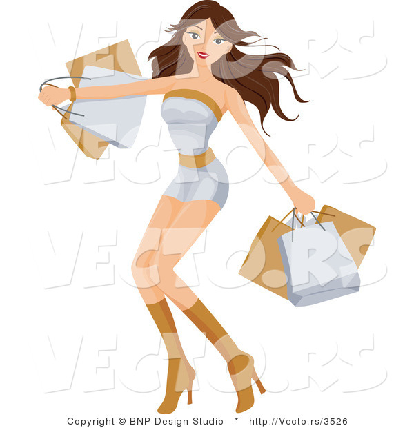 Vector of Sexy Young Lady with Shopping Bags in Hand