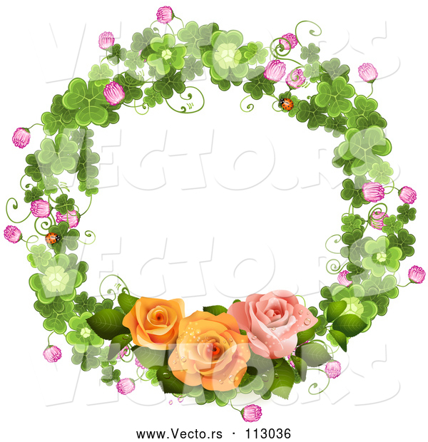 Vector of Shamrock Wreath with Blossoms and Roses