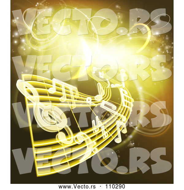 Vector of Sheet Music and Notes over Gold and Yellow Neon Lights