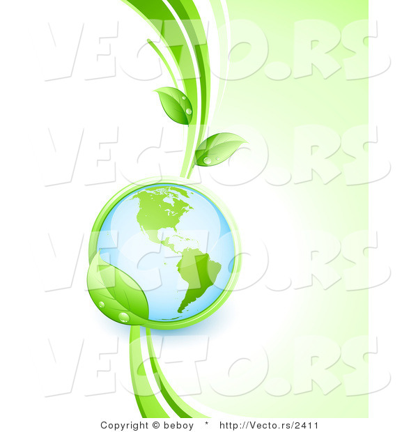 Vector of Shiny 3d Globe Within a Lush Green Leafy Vine