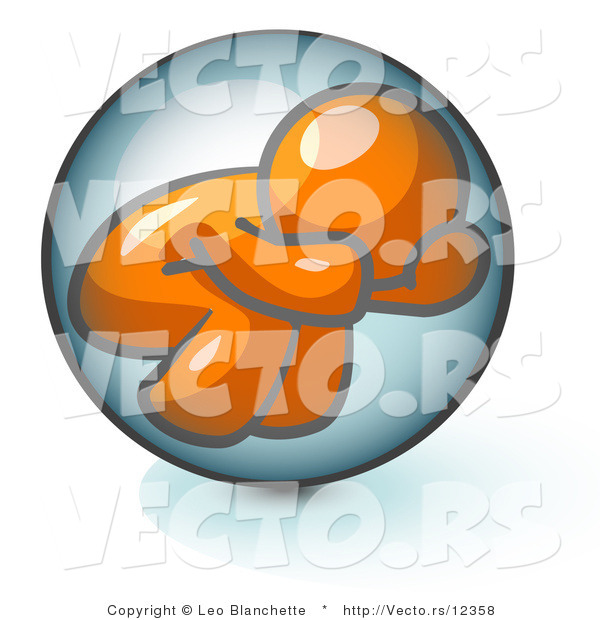 Vector of Shy Orange Guy Hiding Inside a Bubble