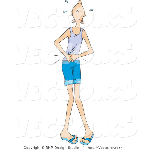 Vector of Sick Young Man Grabbing His Painful Stomach