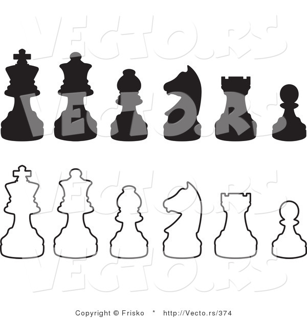 Vector of Silhouetted and Outlined Chess Pieces