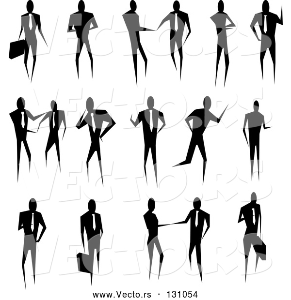 Vector of Silhouetted Collection of Business People Conducting Business and Standing in Poses