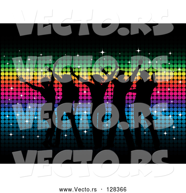 Vector of Silhouetted Dancers over Rainbow Colored Mosaic Background