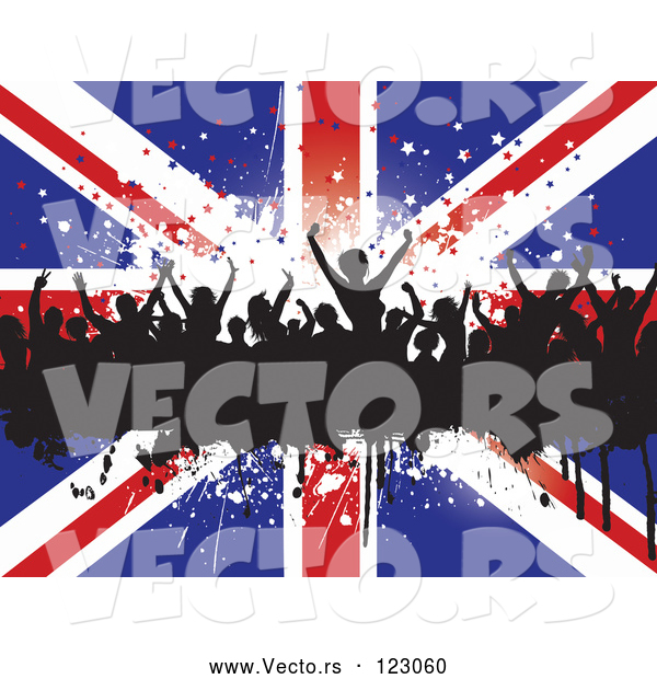 Vector of Silhouetted Dancers Stars and a Union Jack Flag
