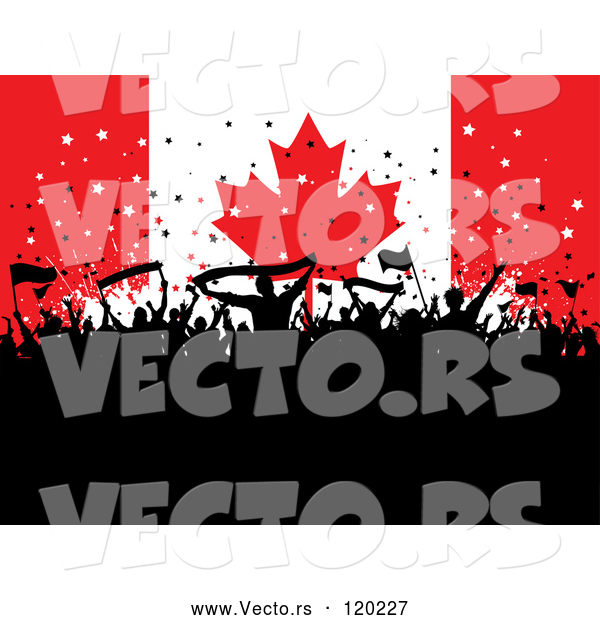 Vector of Silhouetted Party People over a Canadian Flag