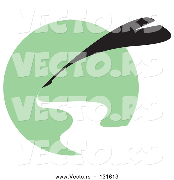 Vector of Silhouetted Quill Writing with White Ink over a Green Circle