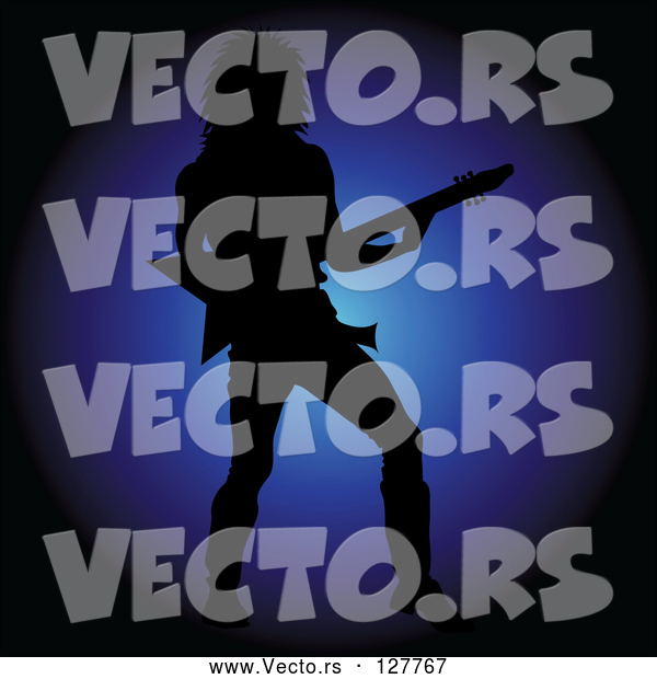Vector of Silhouetted Rock Star Guy Playing an Electric Guitar over Blue