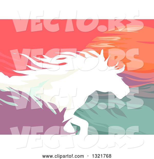 Vector of Silhouetted Running Horses Against the Sunset