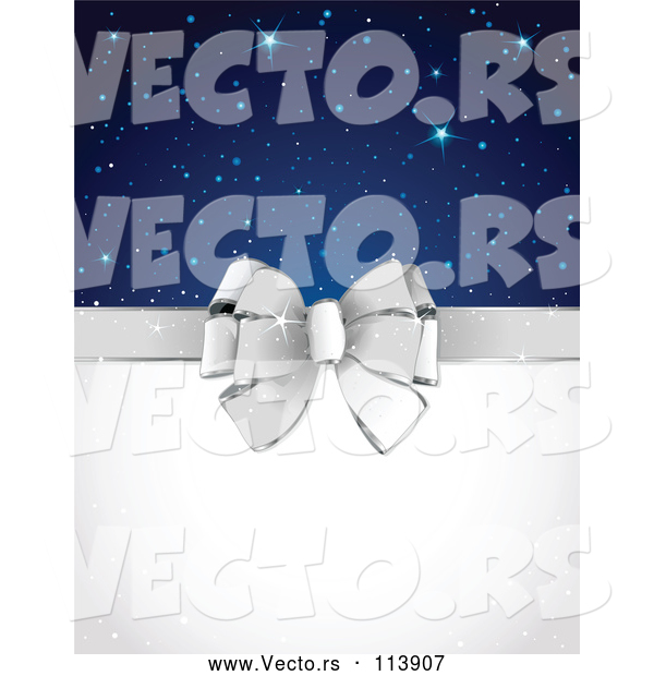 Vector of Silver Gift Bow and Blank Text Space with Stars and Sparkles