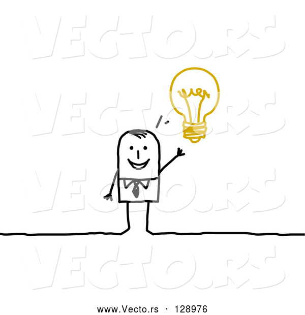 Vector of Smart Stick Business Man with an Idea Displayed As a Light Bulb