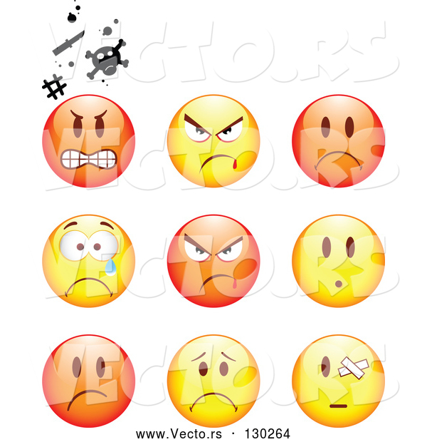 Vector of Smileys: Mad, Angry, Bully, Crying and Bandaged