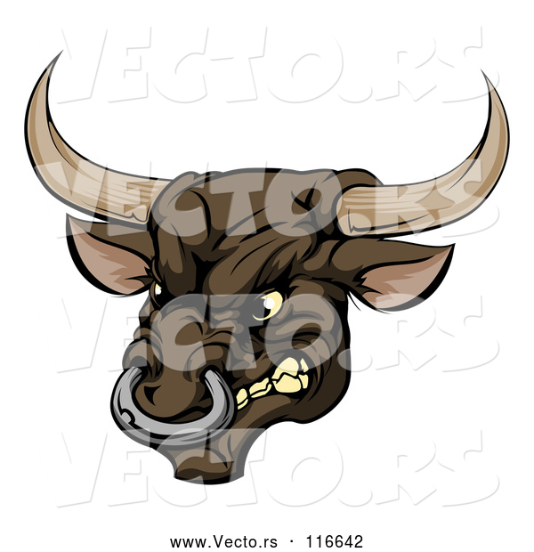 Vector of Snarling Aggressive Bull Mascot Head