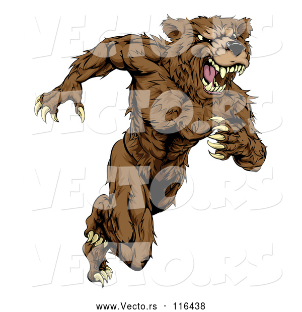 Vector of Snarling Muscular Bear Mascot Running Upright
